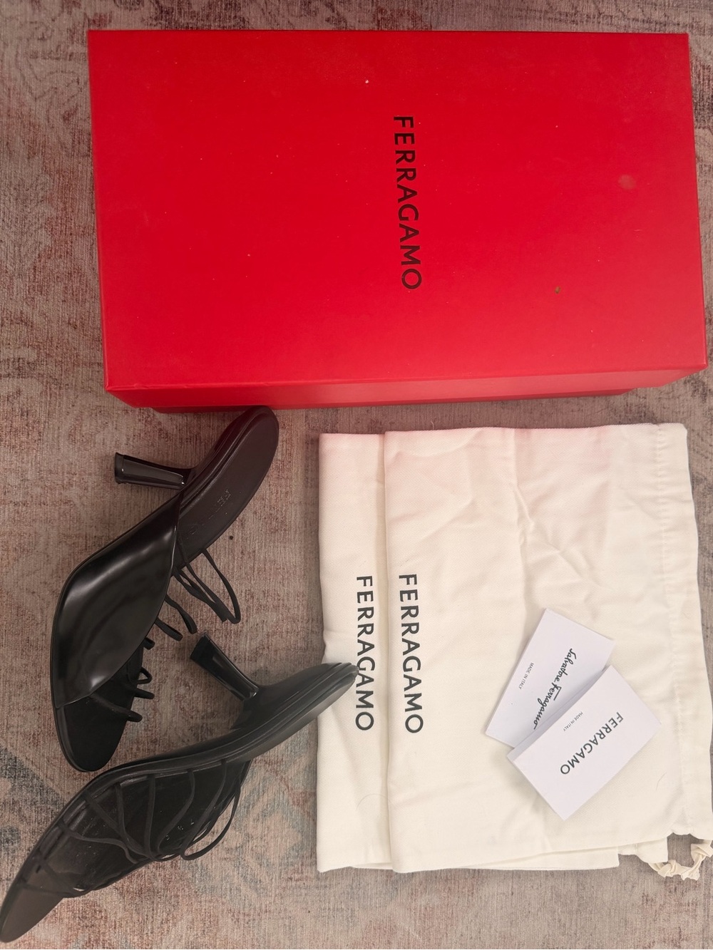 FERRAGAMO ALTAIRE  Black Strappy Leather High-Heel Sandals